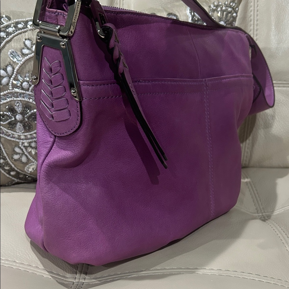 B Makowsky Purple Soft Leather Women's Bag with Silver Hardware NWOT
